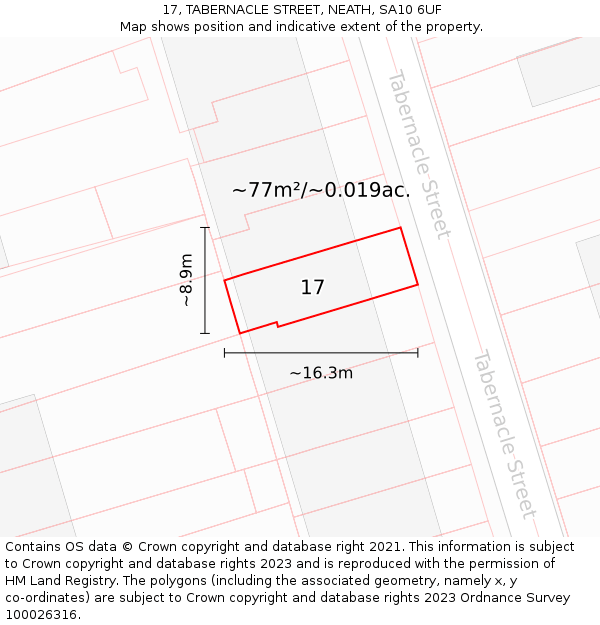 17, TABERNACLE STREET, NEATH, SA10 6UF: Plot and title map