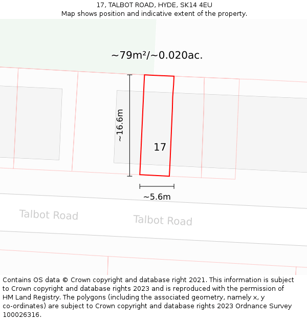17, TALBOT ROAD, HYDE, SK14 4EU: Plot and title map