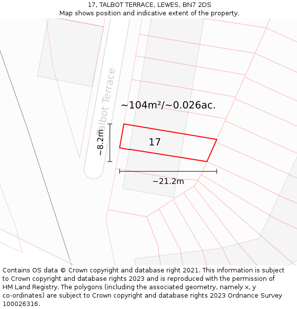 17, TALBOT TERRACE, LEWES, BN7 2DS: Plot and title map
