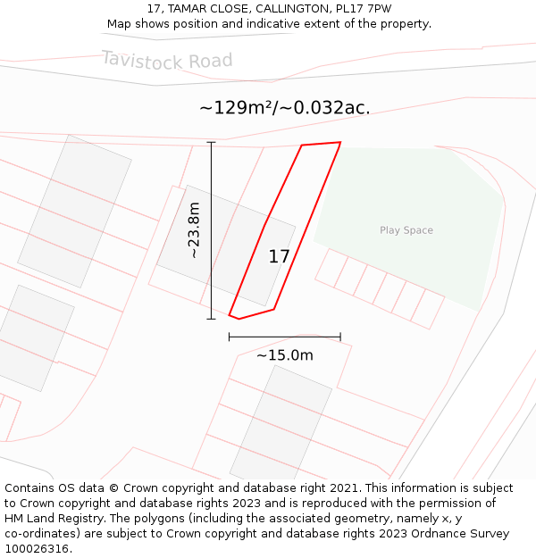 17, TAMAR CLOSE, CALLINGTON, PL17 7PW: Plot and title map