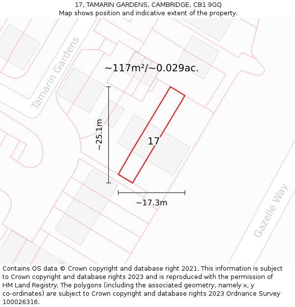 17, TAMARIN GARDENS, CAMBRIDGE, CB1 9GQ: Plot and title map