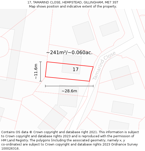 17, TAMARIND CLOSE, HEMPSTEAD, GILLINGHAM, ME7 3ST: Plot and title map