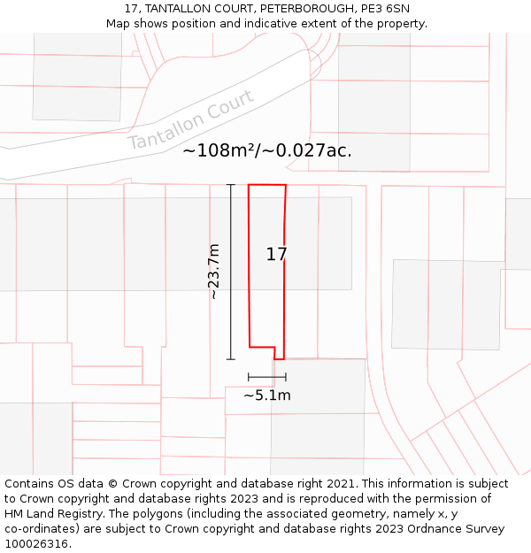 17, TANTALLON COURT, PETERBOROUGH, PE3 6SN: Plot and title map