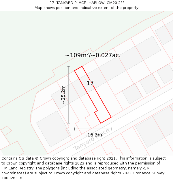 17, TANYARD PLACE, HARLOW, CM20 2FF: Plot and title map