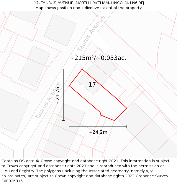 17, TAURUS AVENUE, NORTH HYKEHAM, LINCOLN, LN6 9FJ: Plot and title map