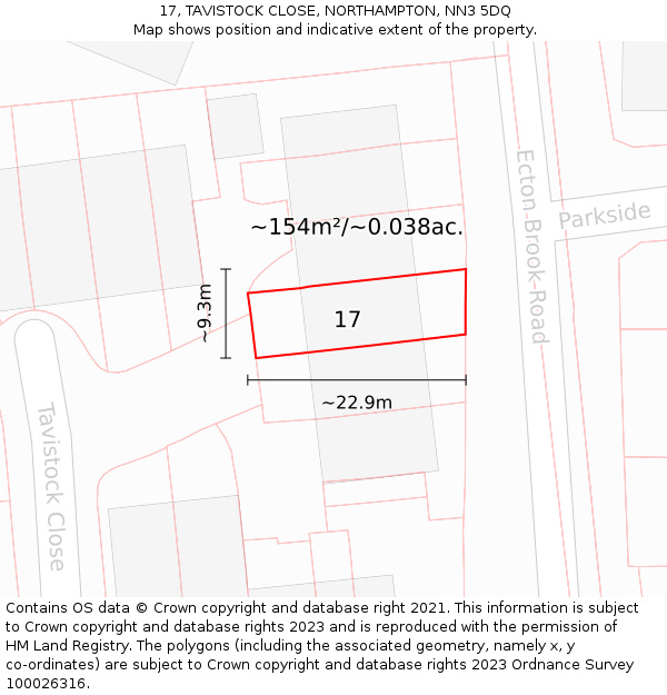 17, TAVISTOCK CLOSE, NORTHAMPTON, NN3 5DQ: Plot and title map