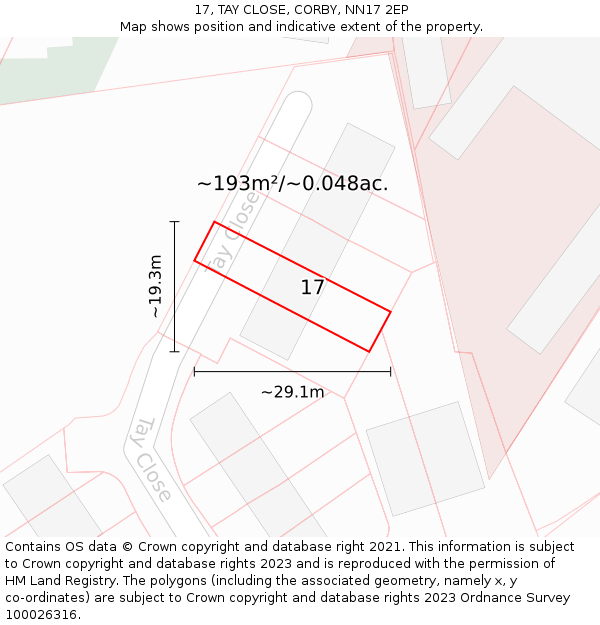 17, TAY CLOSE, CORBY, NN17 2EP: Plot and title map