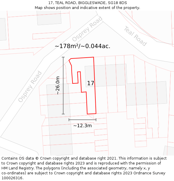 17, TEAL ROAD, BIGGLESWADE, SG18 8DS: Plot and title map
