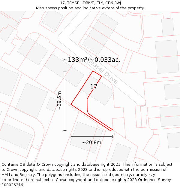 17, TEASEL DRIVE, ELY, CB6 3WJ: Plot and title map