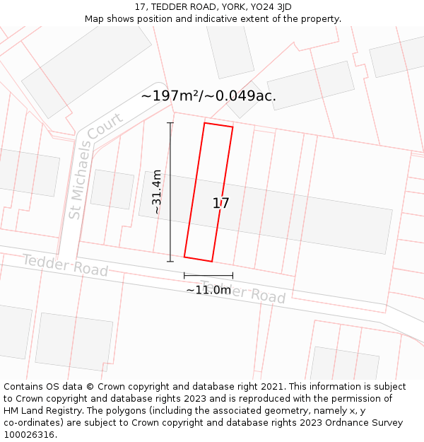 17, TEDDER ROAD, YORK, YO24 3JD: Plot and title map