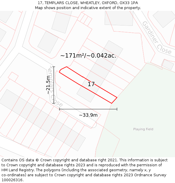 17, TEMPLARS CLOSE, WHEATLEY, OXFORD, OX33 1PA: Plot and title map
