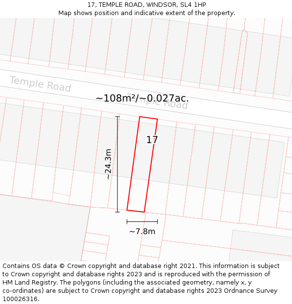17, TEMPLE ROAD, WINDSOR, SL4 1HP: Plot and title map