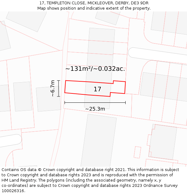17, TEMPLETON CLOSE, MICKLEOVER, DERBY, DE3 9DR: Plot and title map