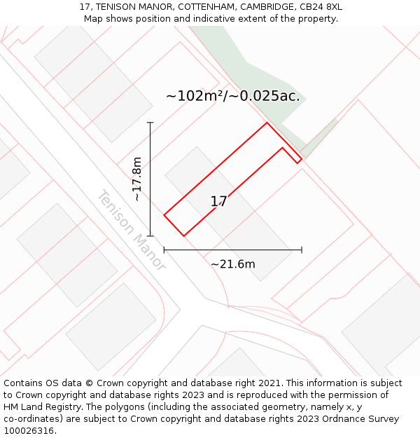17, TENISON MANOR, COTTENHAM, CAMBRIDGE, CB24 8XL: Plot and title map
