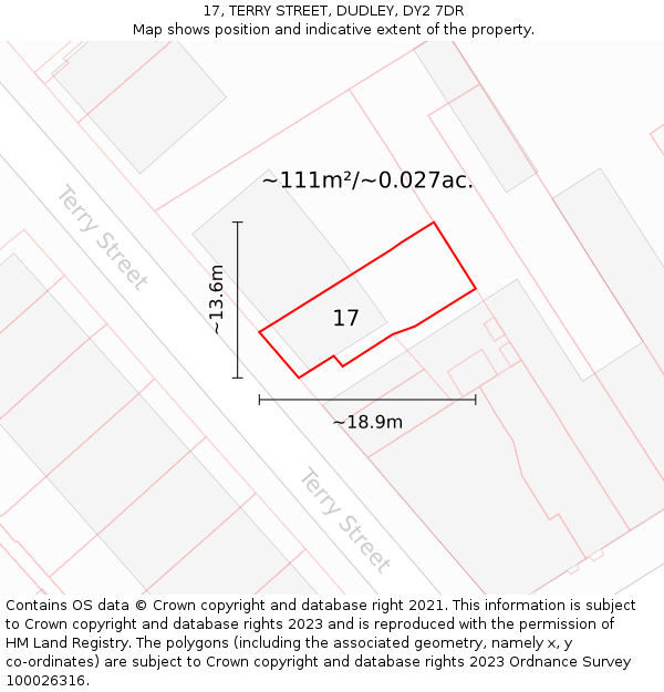 17, TERRY STREET, DUDLEY, DY2 7DR: Plot and title map