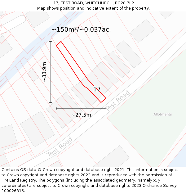 17, TEST ROAD, WHITCHURCH, RG28 7LP: Plot and title map