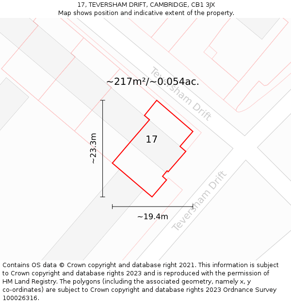 17, TEVERSHAM DRIFT, CAMBRIDGE, CB1 3JX: Plot and title map
