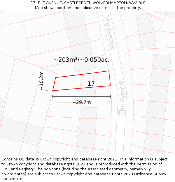 17, THE AVENUE, CASTLECROFT, WOLVERHAMPTON, WV3 8LS: Plot and title map