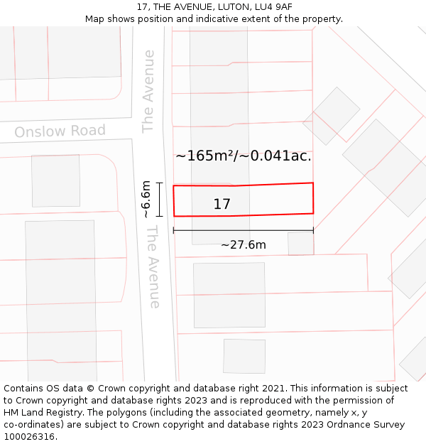 17, THE AVENUE, LUTON, LU4 9AF: Plot and title map