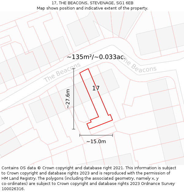 17, THE BEACONS, STEVENAGE, SG1 6EB: Plot and title map