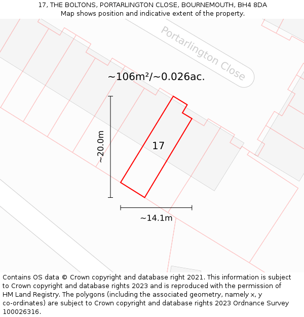 17, THE BOLTONS, PORTARLINGTON CLOSE, BOURNEMOUTH, BH4 8DA: Plot and title map