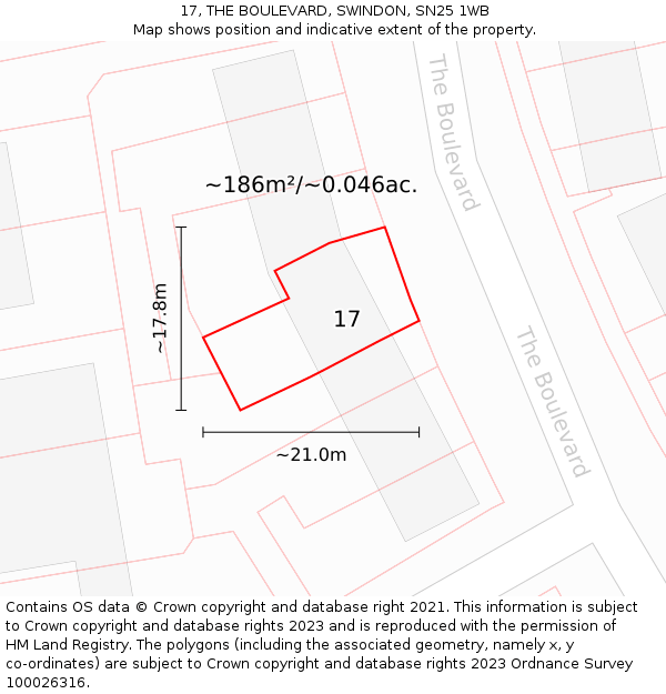 17, THE BOULEVARD, SWINDON, SN25 1WB: Plot and title map