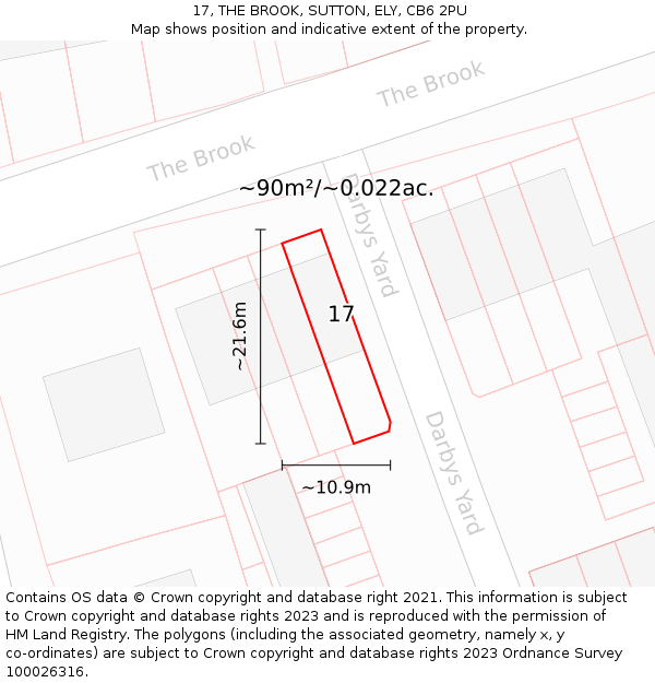 17, THE BROOK, SUTTON, ELY, CB6 2PU: Plot and title map