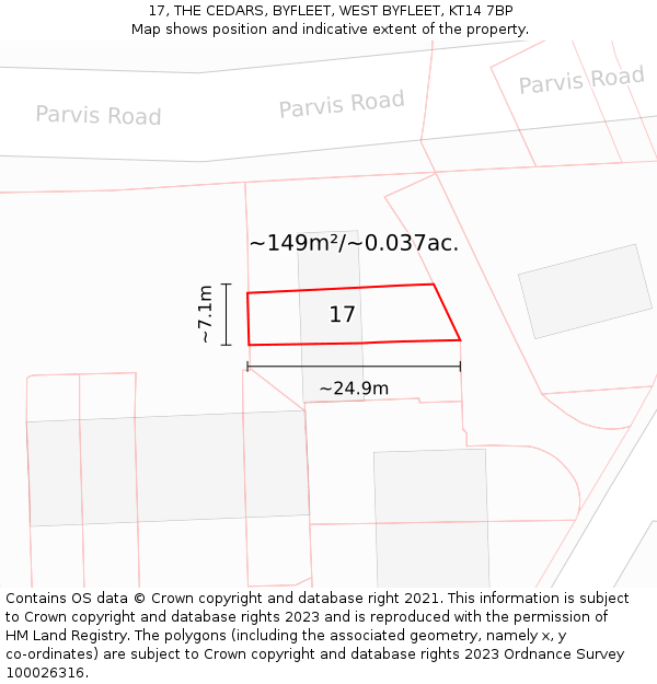 17, THE CEDARS, BYFLEET, WEST BYFLEET, KT14 7BP: Plot and title map