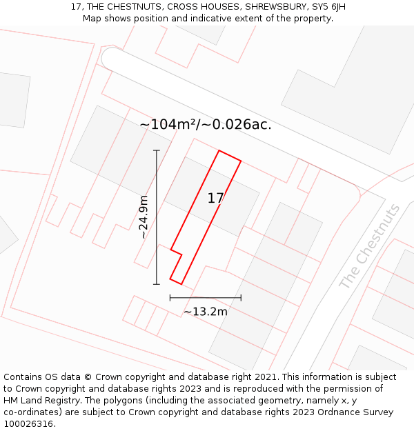 17, THE CHESTNUTS, CROSS HOUSES, SHREWSBURY, SY5 6JH: Plot and title map