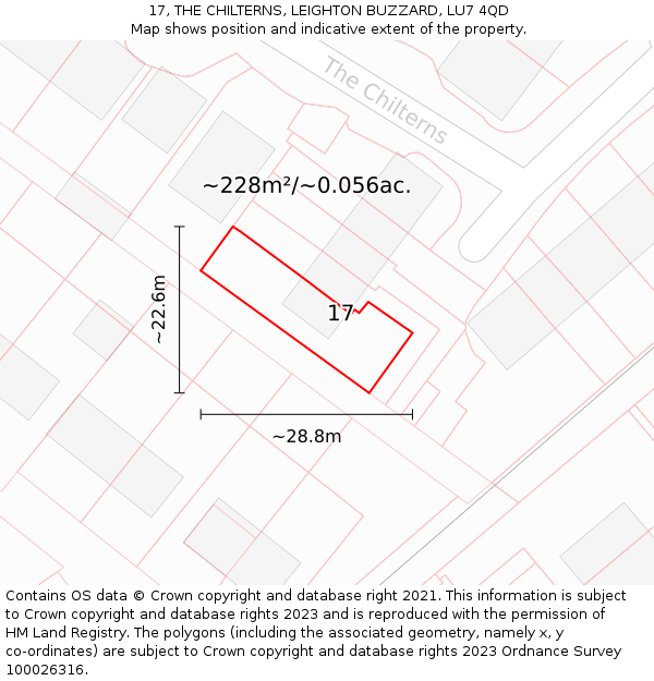 17, THE CHILTERNS, LEIGHTON BUZZARD, LU7 4QD: Plot and title map