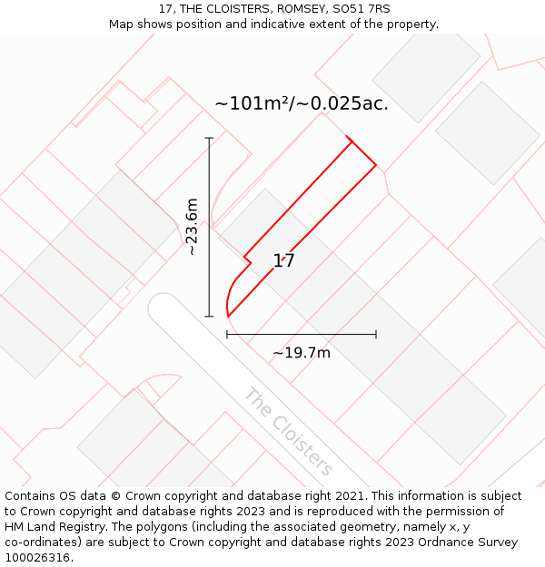 17, THE CLOISTERS, ROMSEY, SO51 7RS: Plot and title map