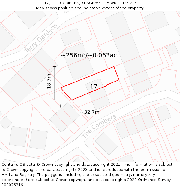 17, THE COMBERS, KESGRAVE, IPSWICH, IP5 2EY: Plot and title map