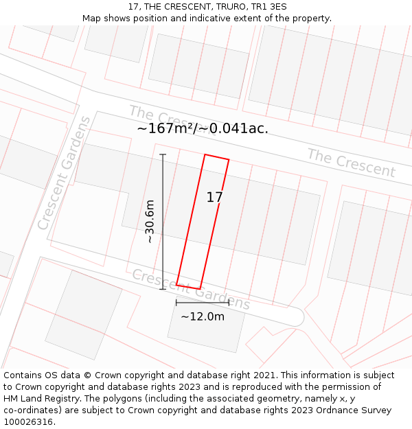 17, THE CRESCENT, TRURO, TR1 3ES: Plot and title map