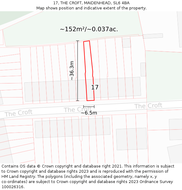 17, THE CROFT, MAIDENHEAD, SL6 4BA: Plot and title map