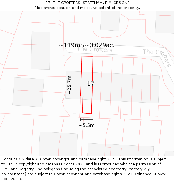 17, THE CROFTERS, STRETHAM, ELY, CB6 3NF: Plot and title map