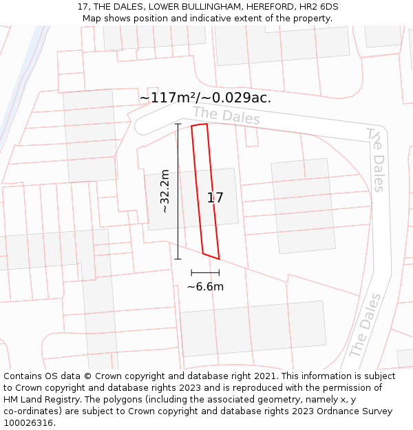 17, THE DALES, LOWER BULLINGHAM, HEREFORD, HR2 6DS: Plot and title map
