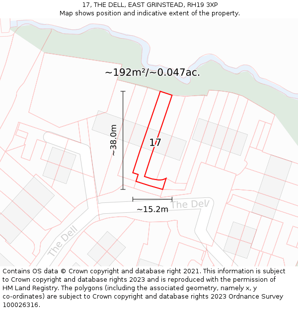17, THE DELL, EAST GRINSTEAD, RH19 3XP: Plot and title map