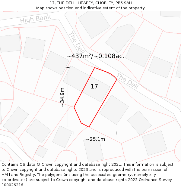 17, THE DELL, HEAPEY, CHORLEY, PR6 9AH: Plot and title map