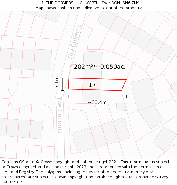 17, THE DORMERS, HIGHWORTH, SWINDON, SN6 7NY: Plot and title map