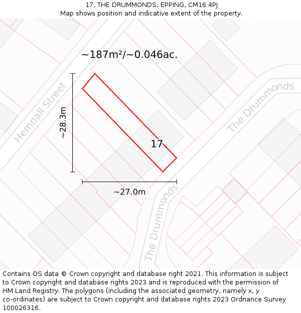 17, THE DRUMMONDS, EPPING, CM16 4PJ: Plot and title map