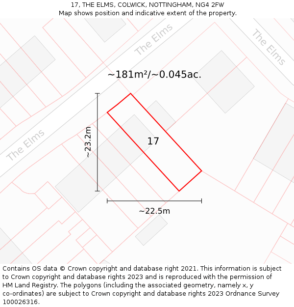 17, THE ELMS, COLWICK, NOTTINGHAM, NG4 2FW: Plot and title map