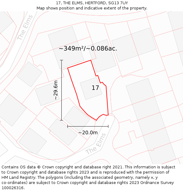 17, THE ELMS, HERTFORD, SG13 7UY: Plot and title map