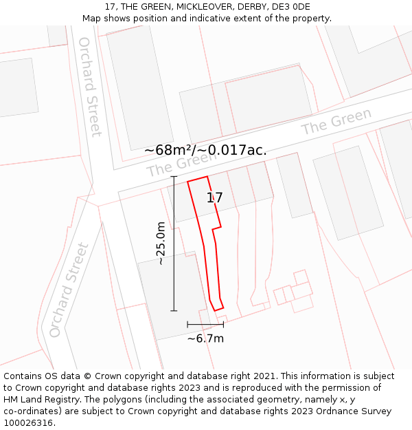 17, THE GREEN, MICKLEOVER, DERBY, DE3 0DE: Plot and title map