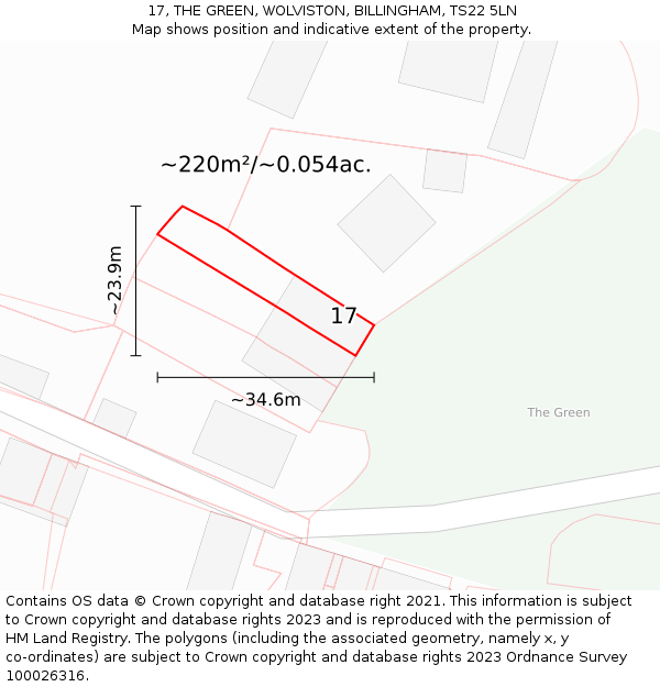 17, THE GREEN, WOLVISTON, BILLINGHAM, TS22 5LN: Plot and title map