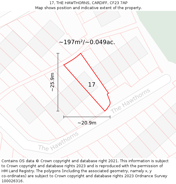 17, THE HAWTHORNS, CARDIFF, CF23 7AP: Plot and title map