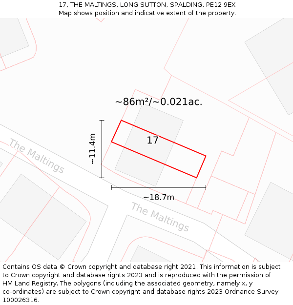 17, THE MALTINGS, LONG SUTTON, SPALDING, PE12 9EX: Plot and title map