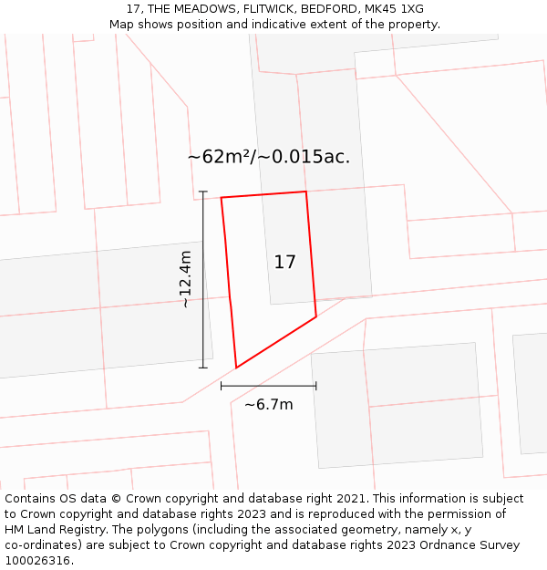 17, THE MEADOWS, FLITWICK, BEDFORD, MK45 1XG: Plot and title map