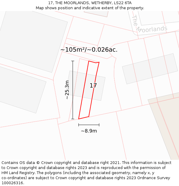 17, THE MOORLANDS, WETHERBY, LS22 6TA: Plot and title map