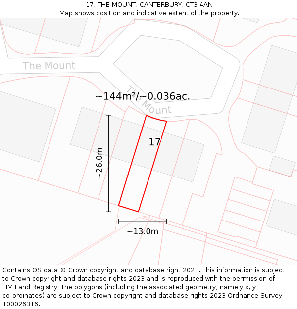 17, THE MOUNT, CANTERBURY, CT3 4AN: Plot and title map