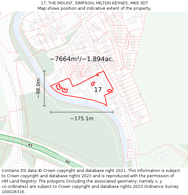 17, THE MOUNT, SIMPSON, MILTON KEYNES, MK6 3DT: Plot and title map